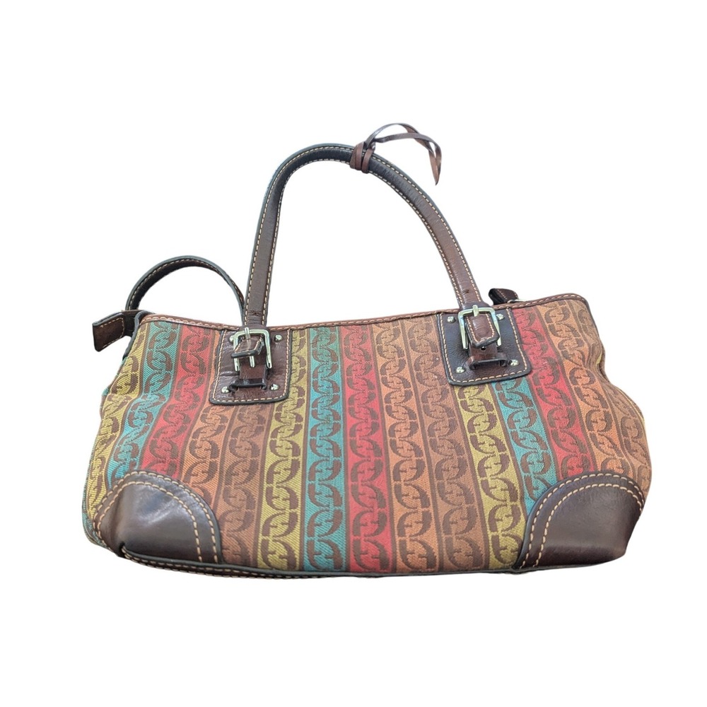Fossil‎ Multicolor Signature Coated Canvas Small Satchel Handbag Purse Key